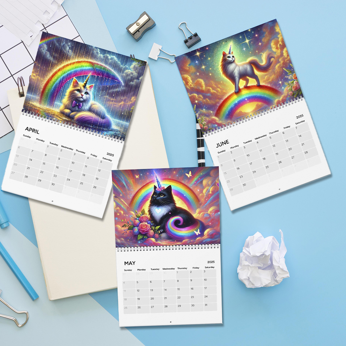 🌈😺2025 Caticorns and Rainbows Calendar 