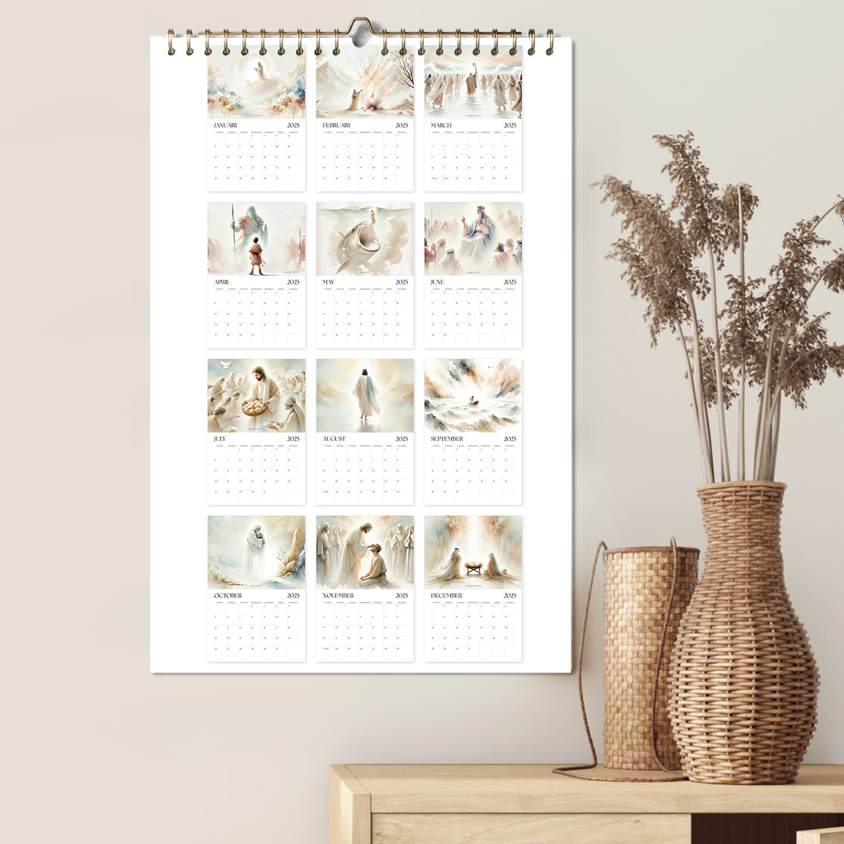 12 Months Wall Calendar 2025 Christian Bible Stories Paintings