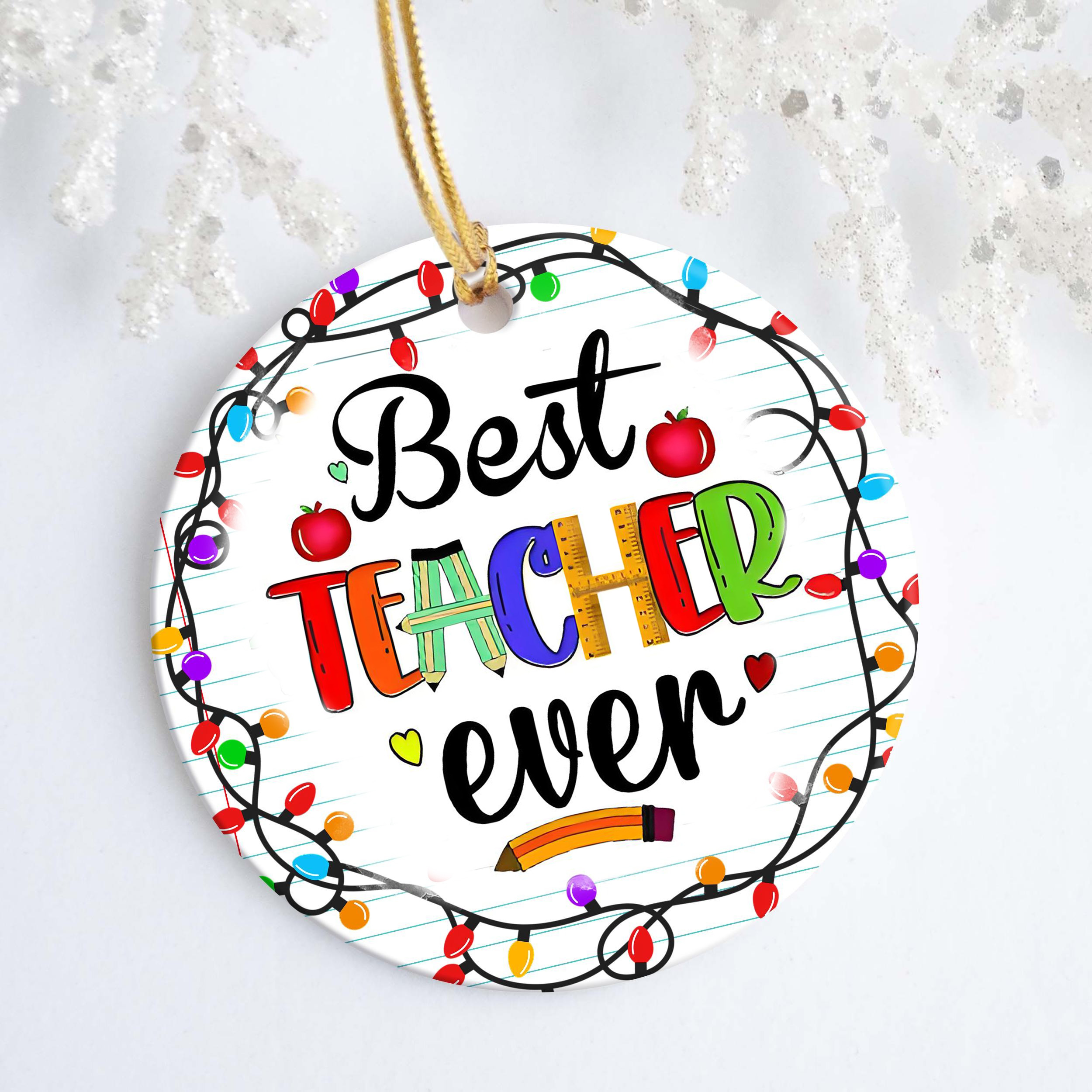 Glitter Rainbow Teacher Christmas Ornament