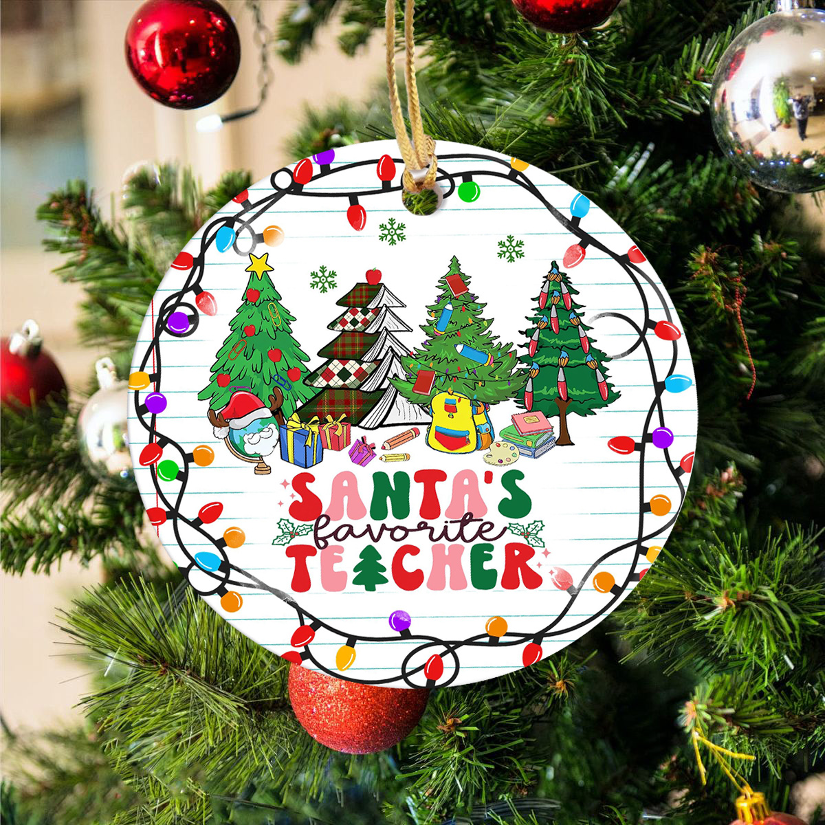 Glitter Rainbow Teacher Christmas Ornament