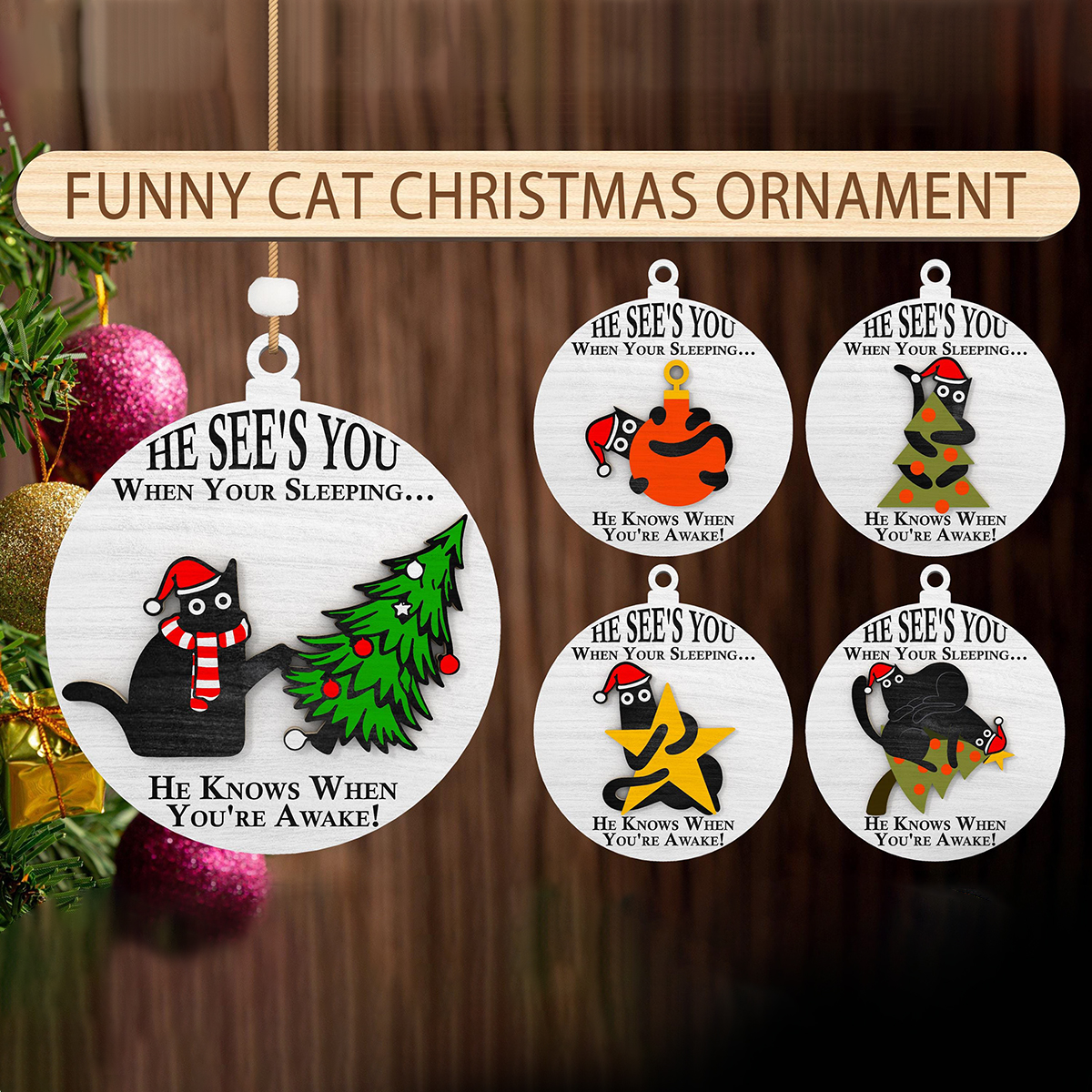 😻Funny Cat Christmas Ornaments