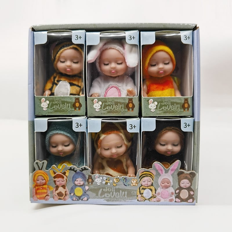 🐣Easter Egg Fillers: 6-Pc Mini Reborn Baby Doll Set | 4.3" Lifelike Realistic Sleeping Babies in Animal Outfits