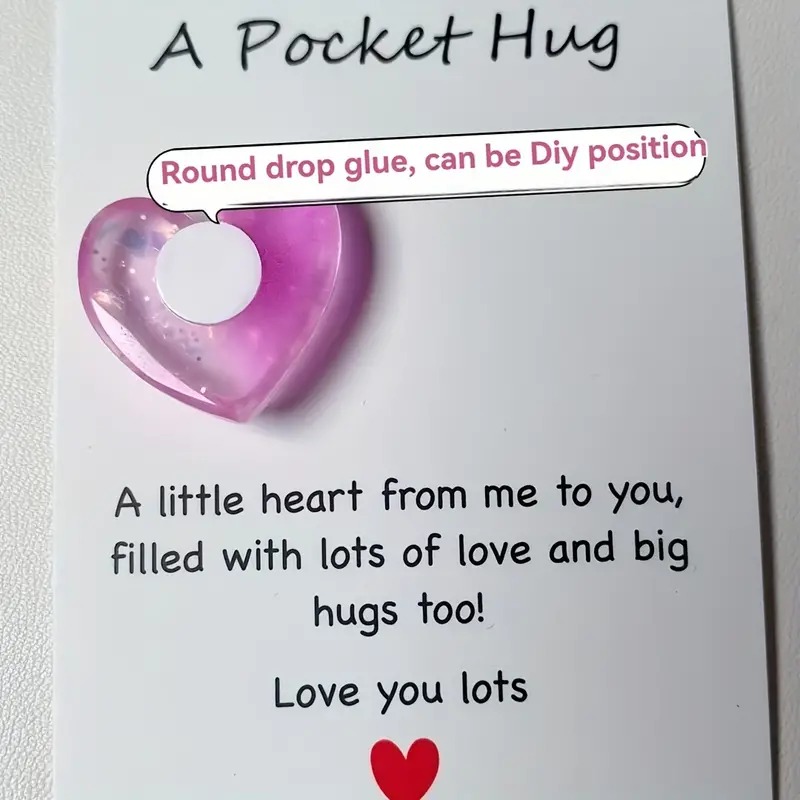 💕💕Little Heart Pocket Hugs Love Symbol Card (Cute resin heart decorative gift with an encouraging greeting)
