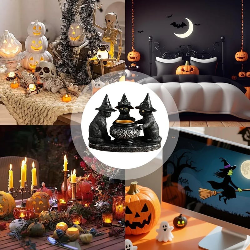 🔥Halloween Hot Sale🕯️Ghost Wizard Magic Cat Candlestick（not include candles）