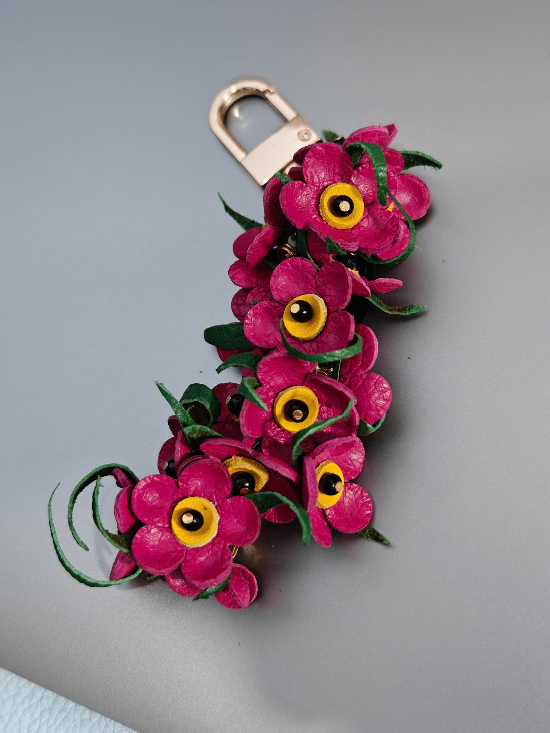 Handmade Leather Forget Me Not Keychain