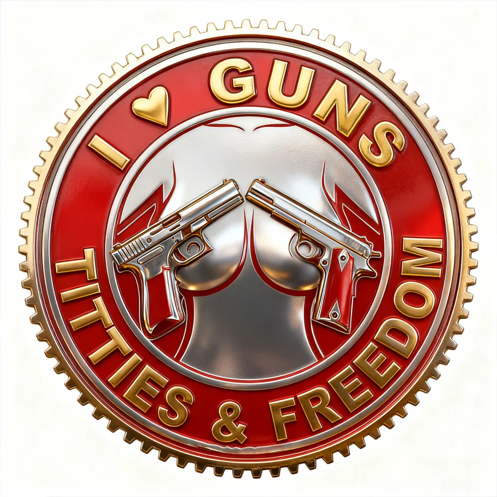 "I Love Guns, Titties, and Freedom" Funny Coin