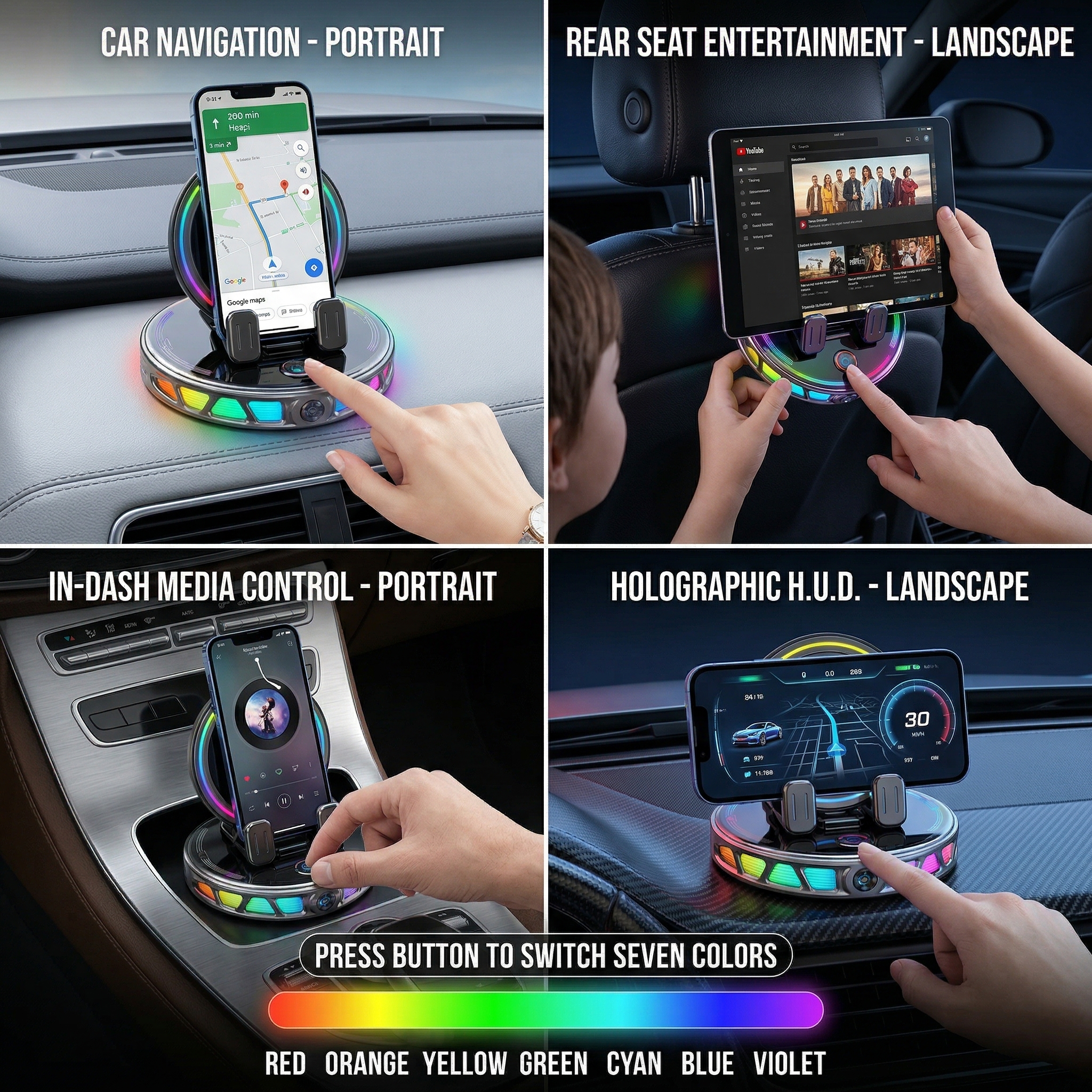 🚗 RGB Wireless Charging Car Phone Mount – Vacuum Suction & Ambient Light Edition