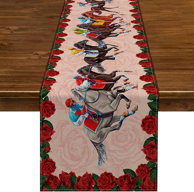 Kentucky Derby Table Runner Horse Race Jockey Run for The Roses Decoration