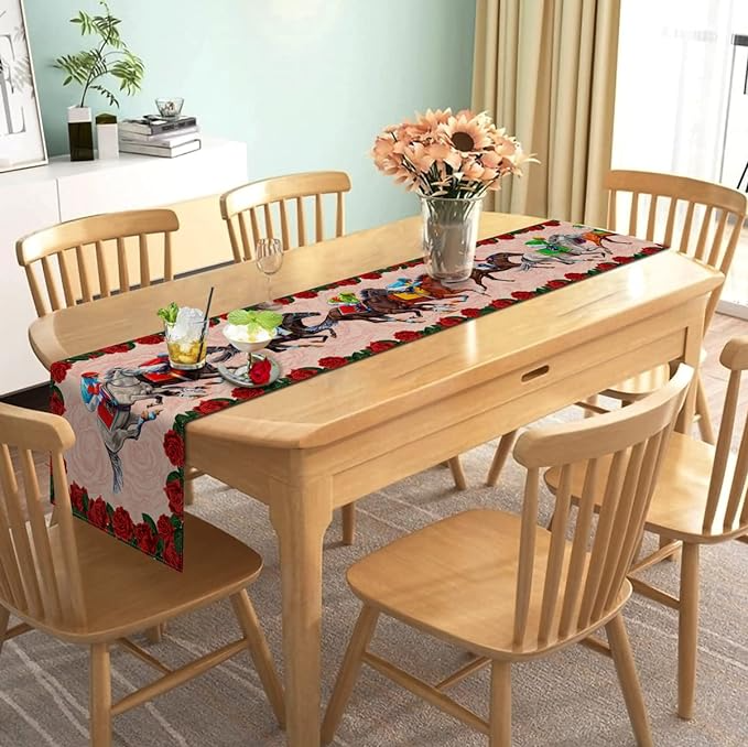 Kentucky Derby Table Runner Horse Race Jockey Run for The Roses Decoration