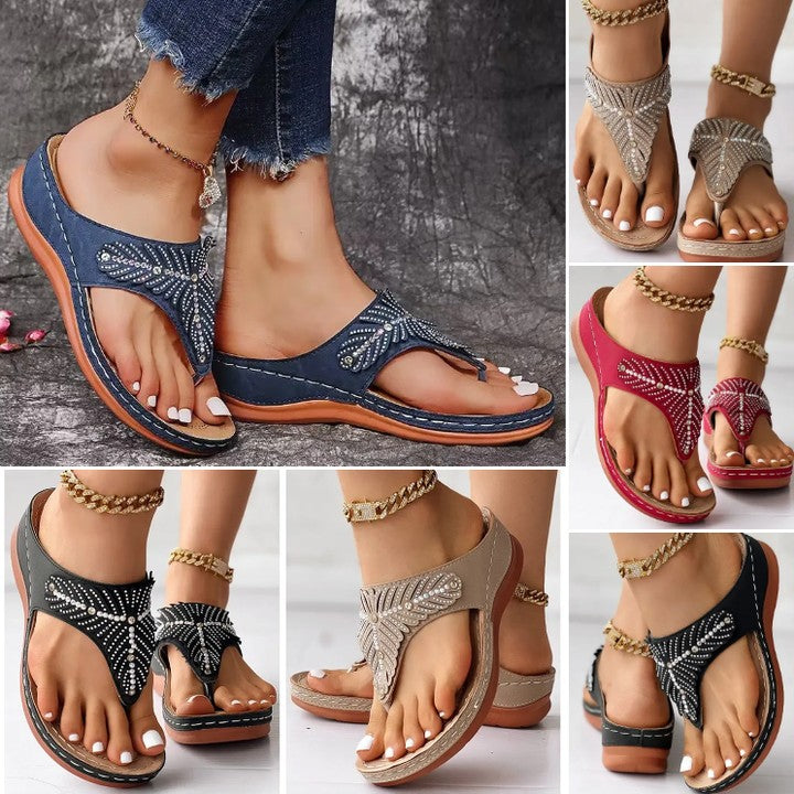 🔥Last Day 60% OFF-Women Casual Sandals 2024🔥 Crystal Rome Fashion Clip Toe Slippers