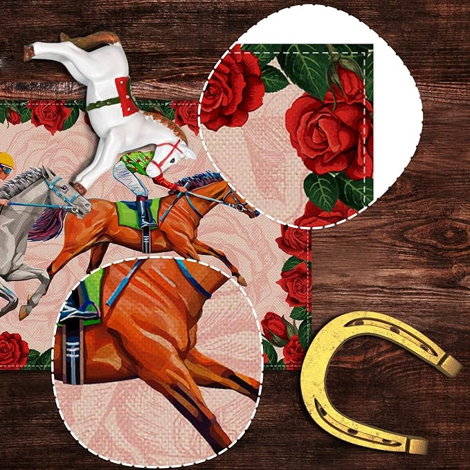 Kentucky Derby Table Runner Horse Race Jockey Run for The Roses Decoration