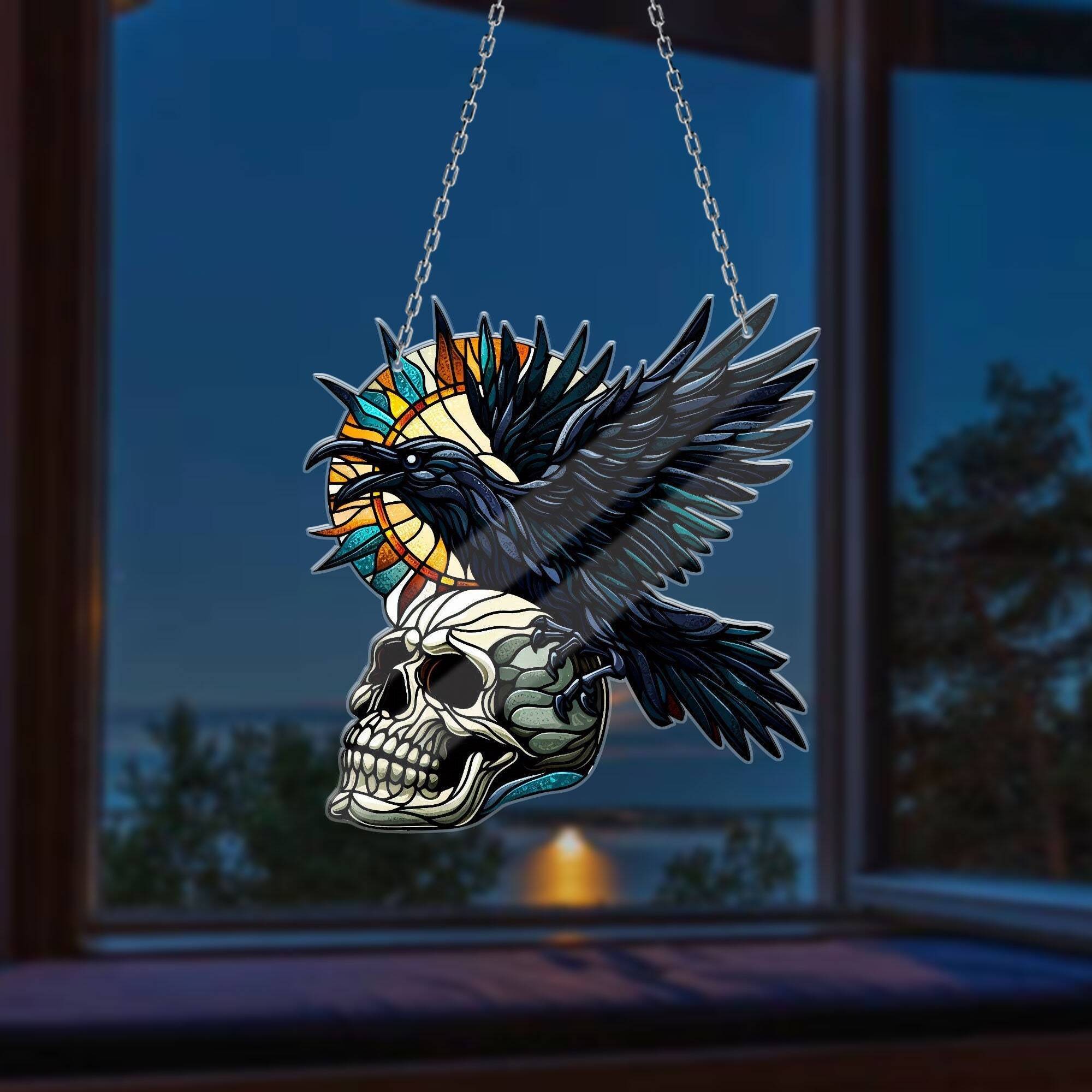 ☠Skull Acrylic Bird Window Hanging