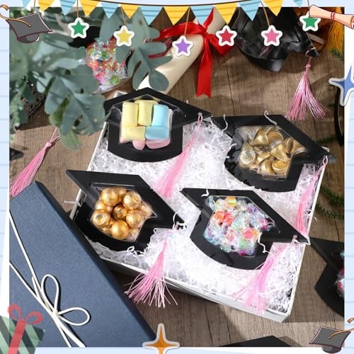 30 Pcs Graduation Cap Candy Card 2026 Class Grad Candy Dome Greeting Card Gift with Tassel Chocolate Holder for Friend Students Teachers School Party Favors Candy Holder Graduation Gifts Supplies