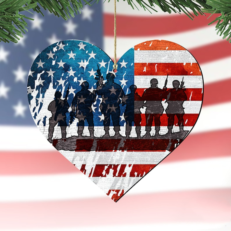 4th of July Decor - Patriotic USA Military Heartq