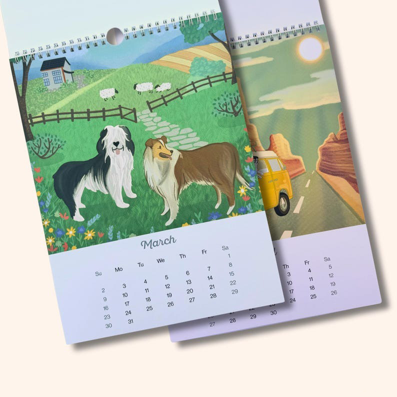 🐶Dog Days - A 2025 Month to Month Illustrated Wall Calendar