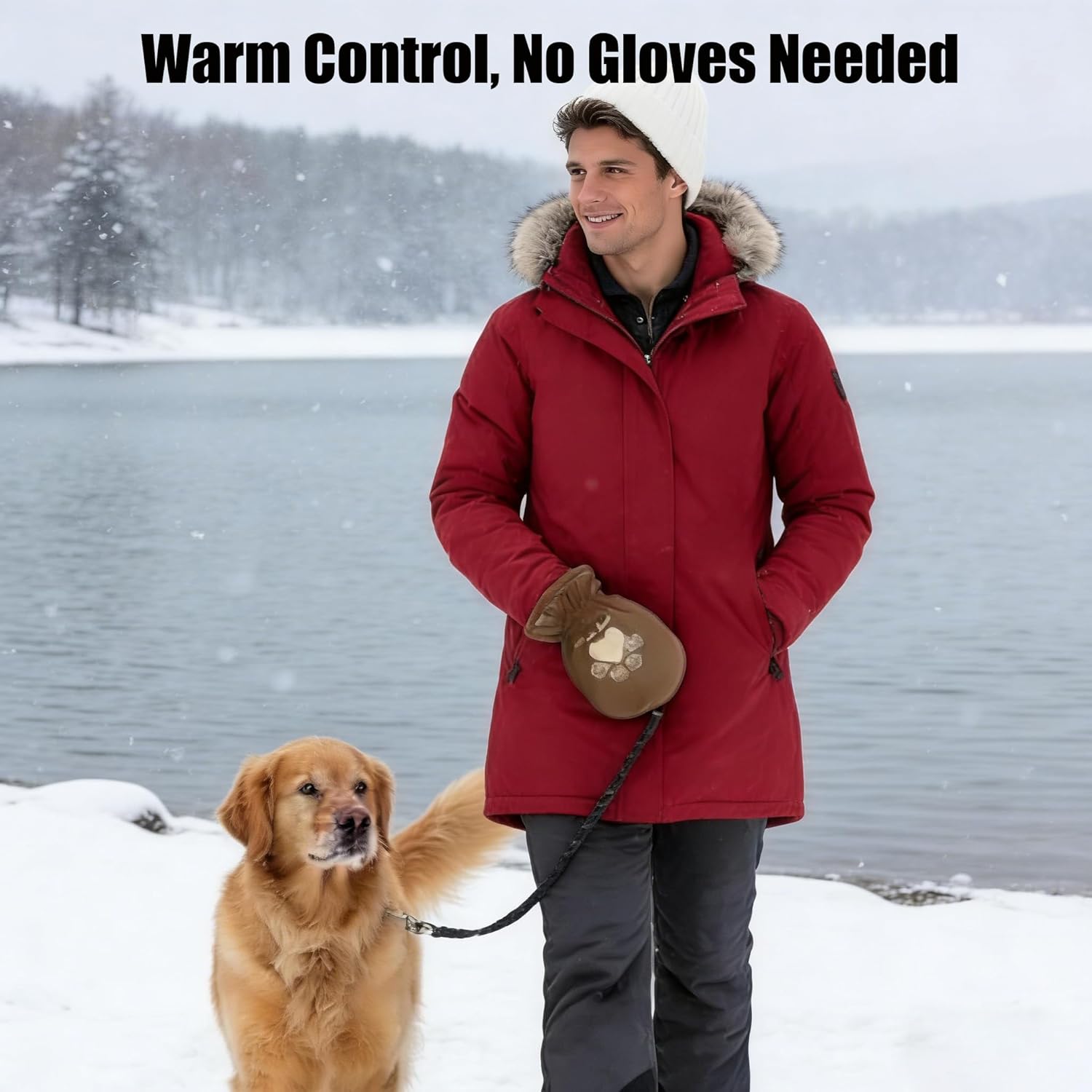 Dog Leash with Built-in Thermal Mitten