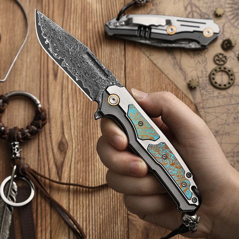"The Titan" Premium Damascus Folding Knife – CT4 Titanium Alloy Handle with VG10 Core | High-End EDC Pocket Knife