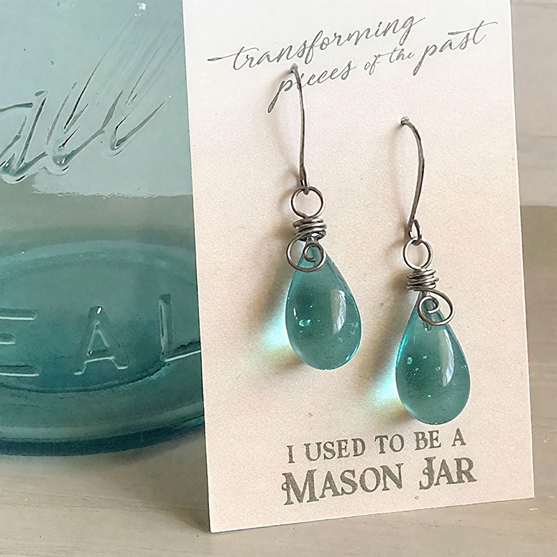 Recycled Glass Spiral Earrings: Upcycled Mason Jar Dangles