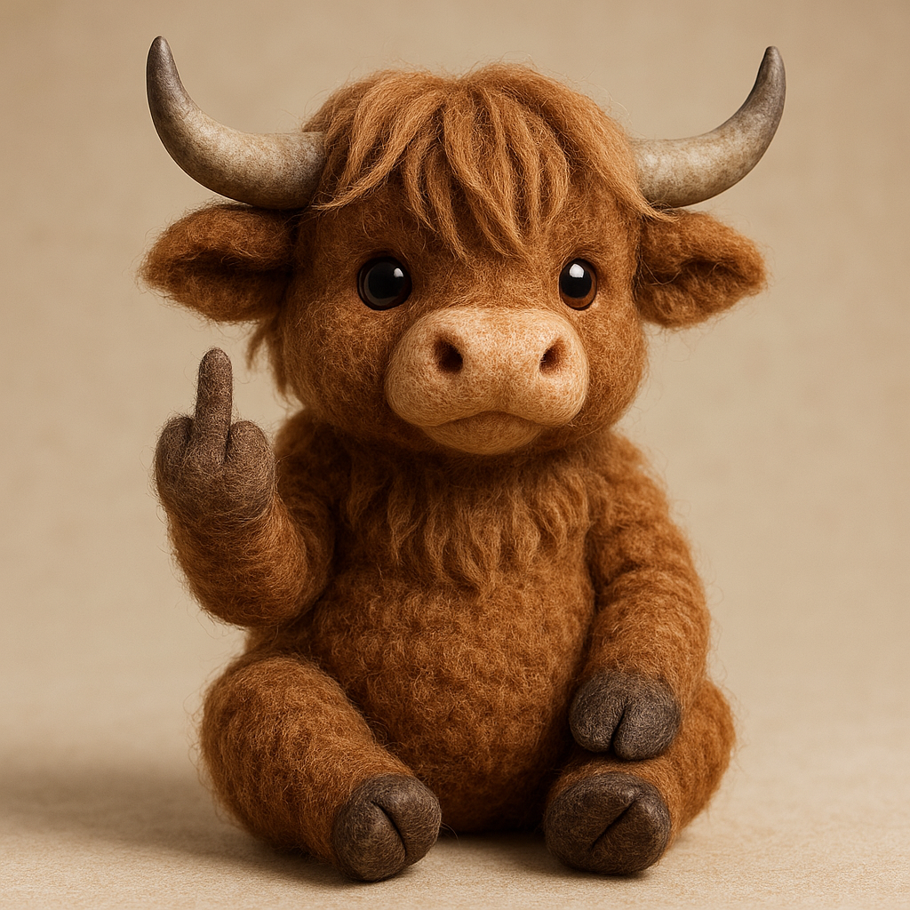 Middle Finger Highland Cow Felt Figurine