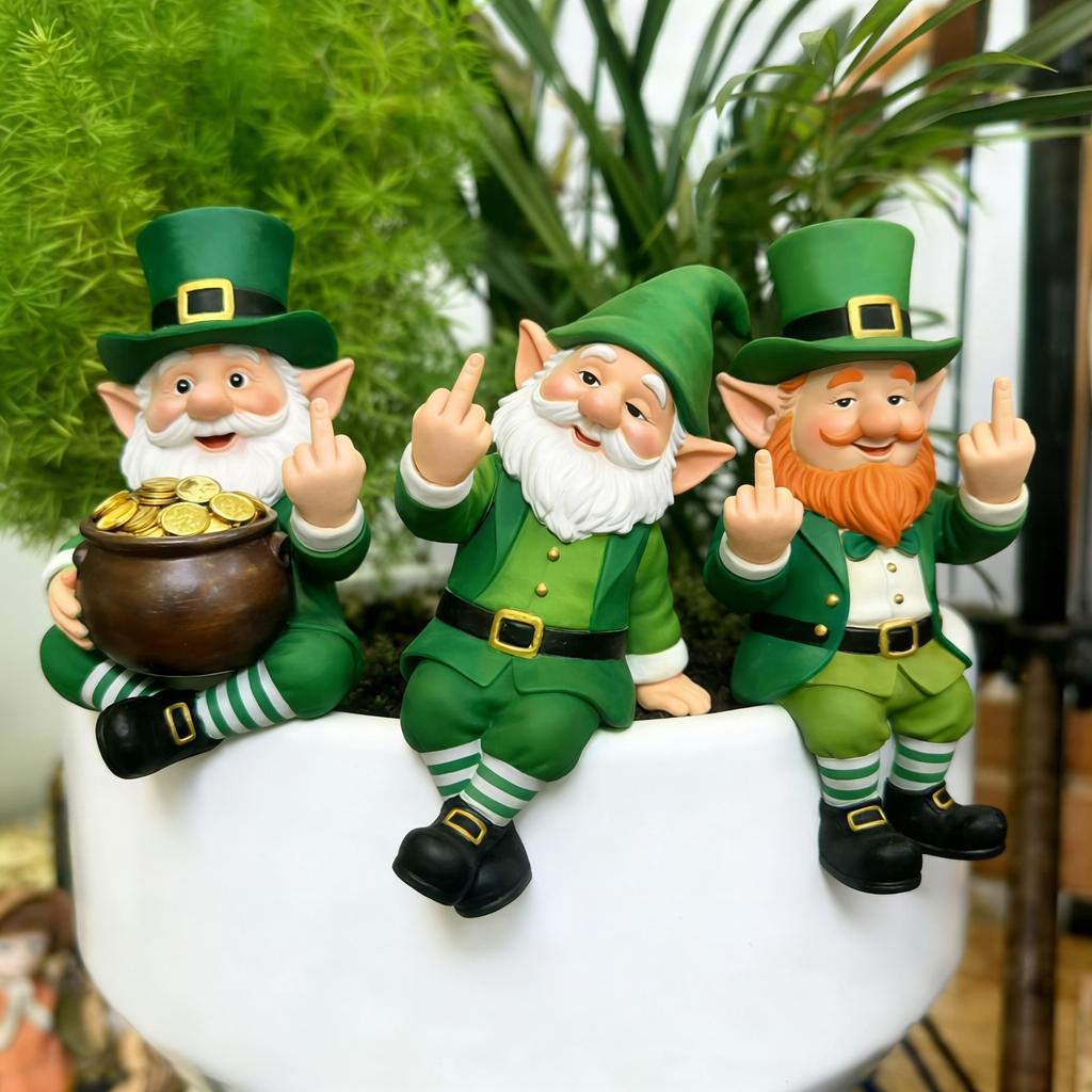 Middle Finger St. Patrick’s Day Leprechaun Figurines