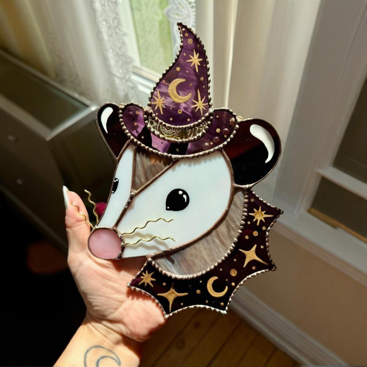 🎁TODAY ONLY!!🔥70% Off Clearance Sale!🐿️ Acorn Wizard Possum Stained Glass Suncatcher