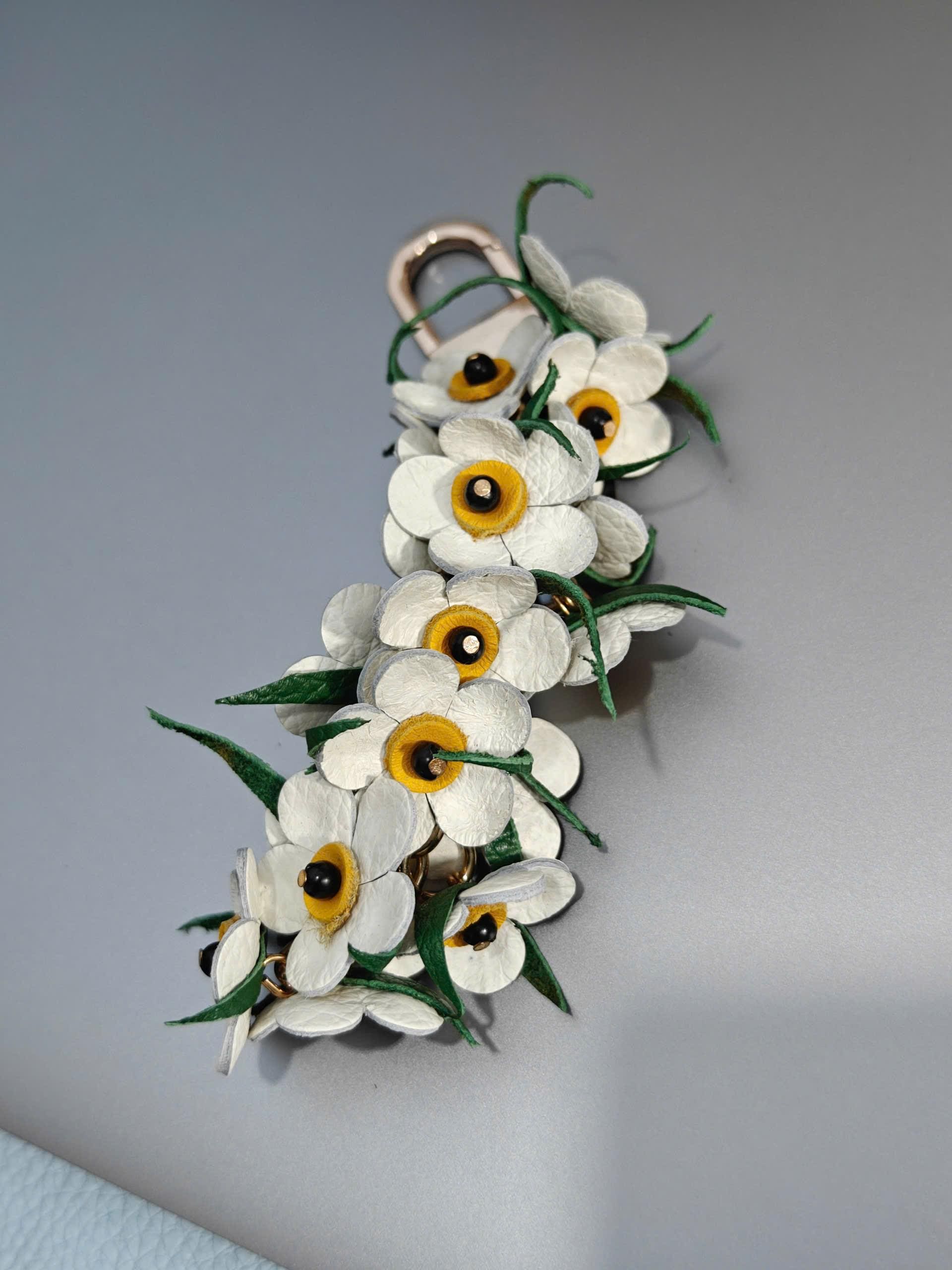 Handmade Leather Forget Me Not Keychain