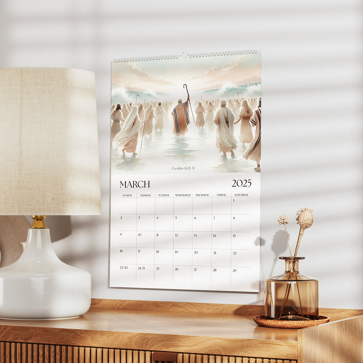 12 Months Wall Calendar 2025 Christian Bible Stories Paintings