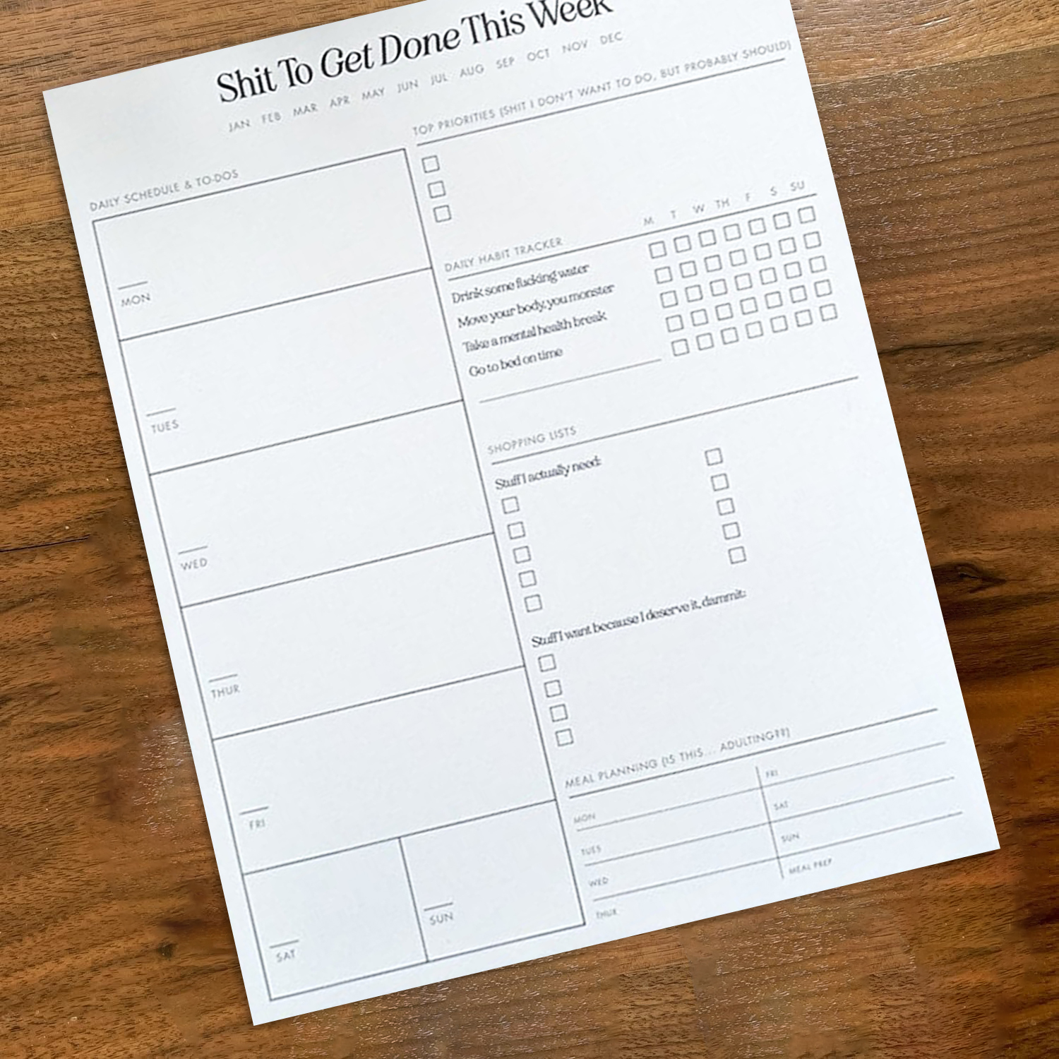 📝Funny Weekly Shit to Do Notepad Planner