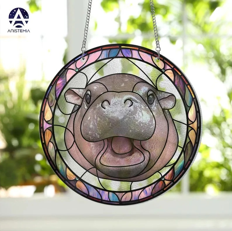 🦛Cute Hippo Moo Deng Window Hanging Christmas Ornament