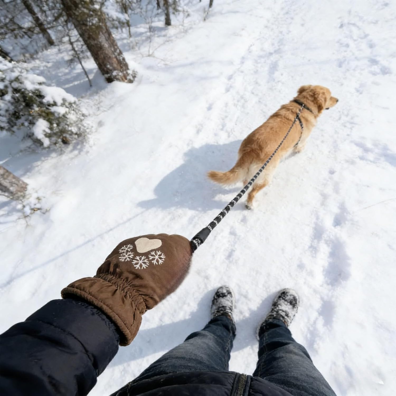 Dog Leash with Built-in Thermal Mitten