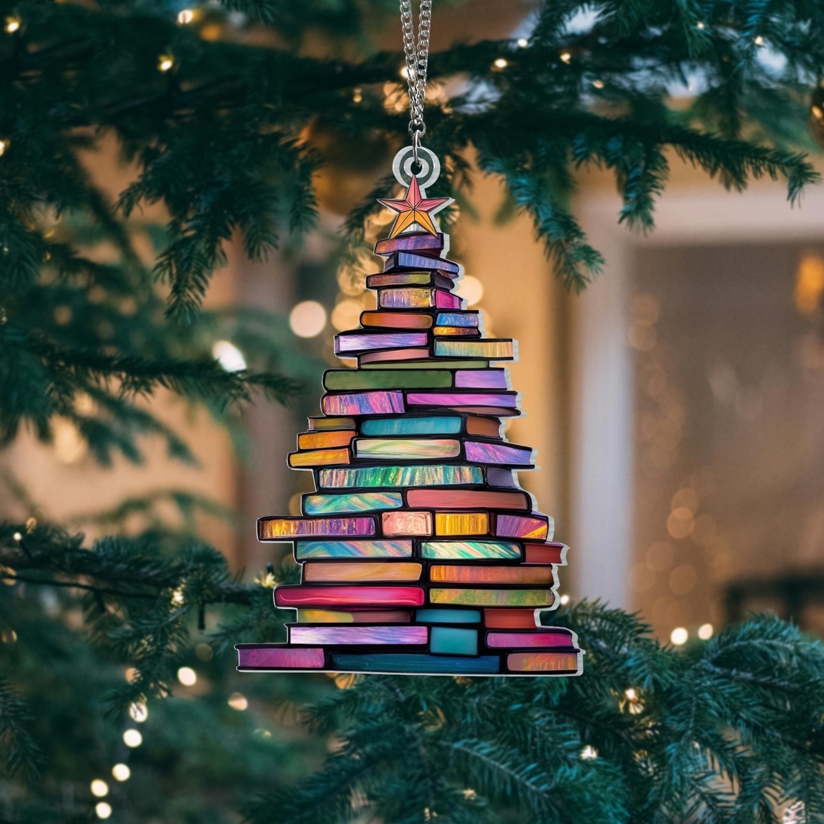 🎄📚✨Christmas Book Tree Suncatcher Ornament