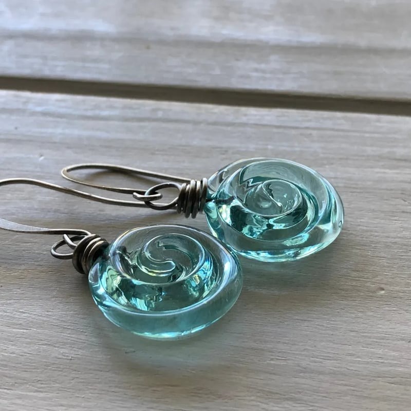 Recycled Glass Spiral Earrings: Upcycled Mason Jar Dangles
