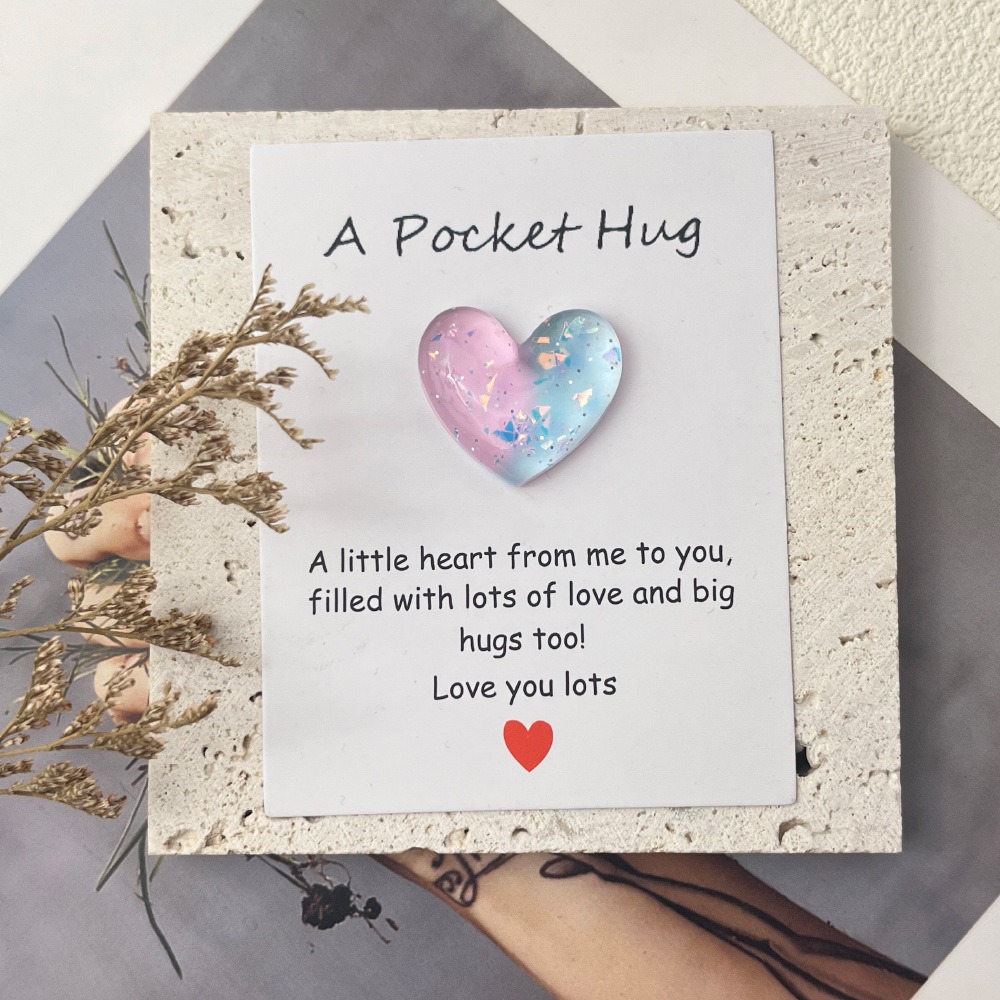 💕💕Little Heart Pocket Hugs Love Symbol Card (Cute resin heart decorative gift with an encouraging greeting)