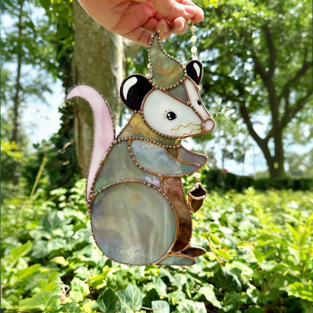 🎁TODAY ONLY!!🔥70% Off Clearance Sale!🐿️ Acorn Wizard Possum Stained Glass Suncatcher