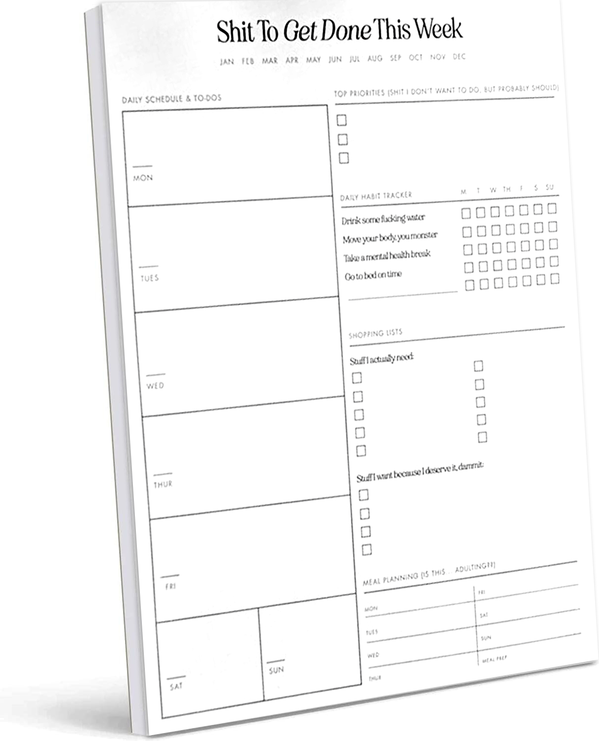 📝Funny Weekly Shit to Do Notepad Planner