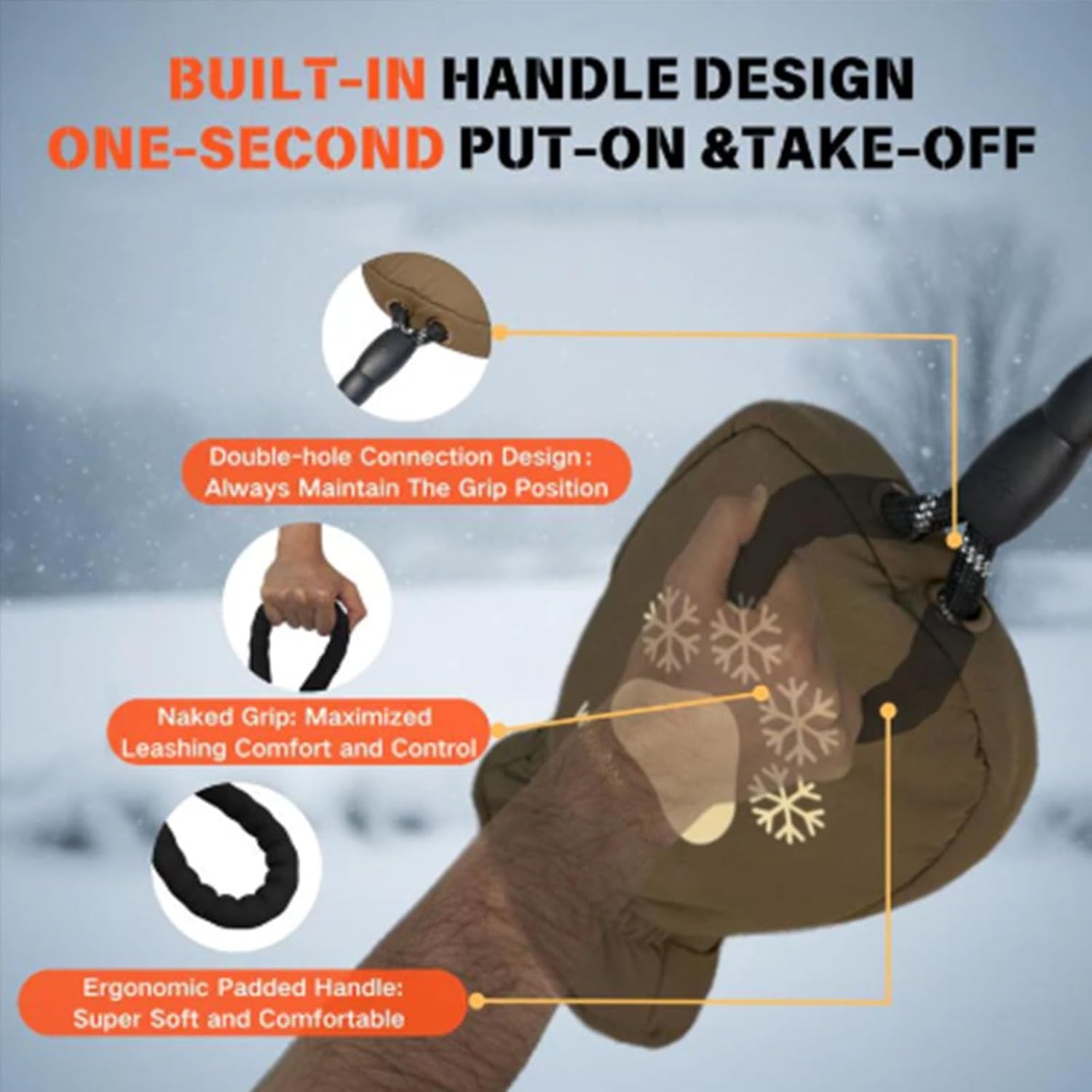 Dog Leash with Built-in Thermal Mitten