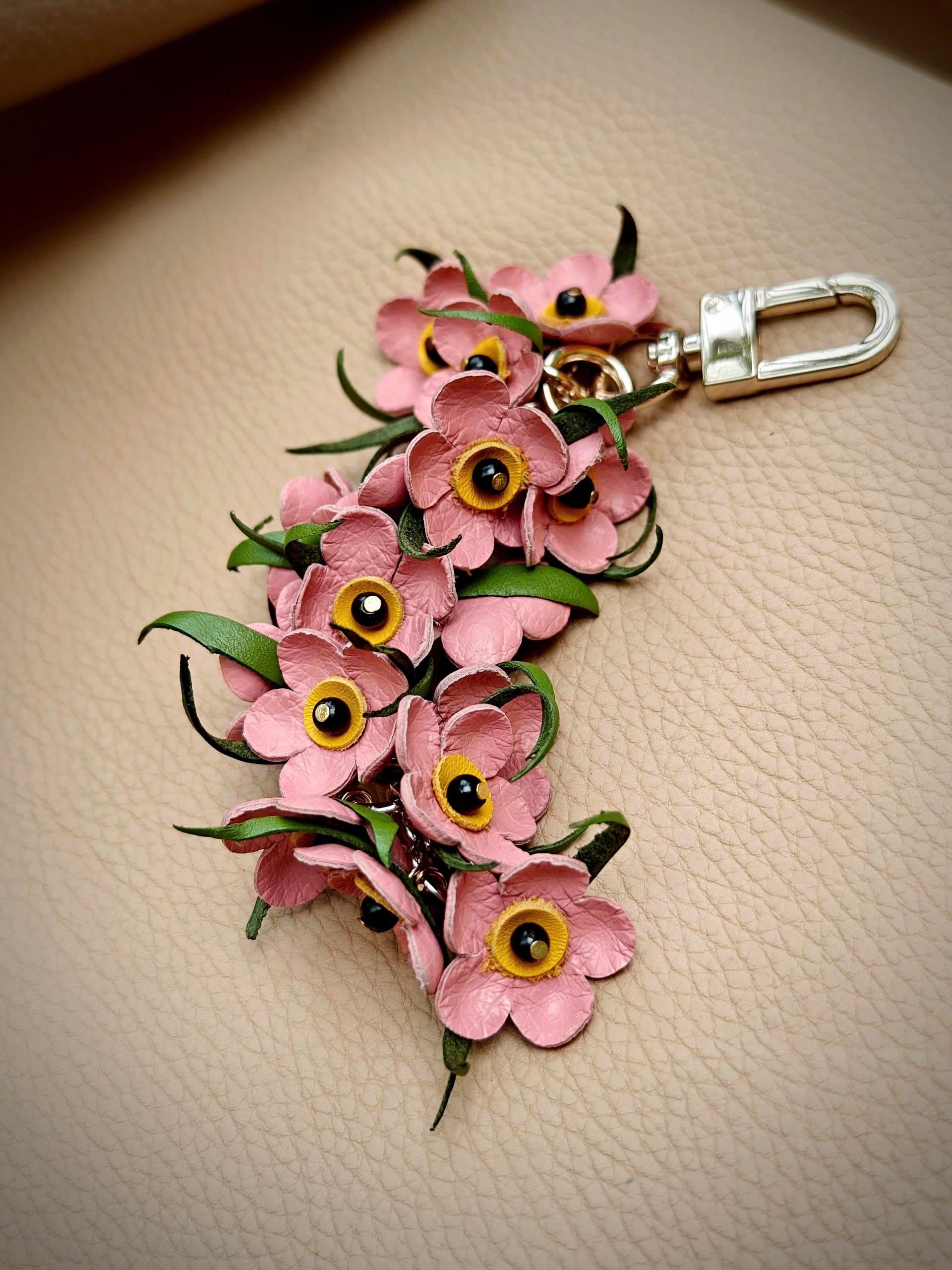 Handmade Leather Forget Me Not Keychain