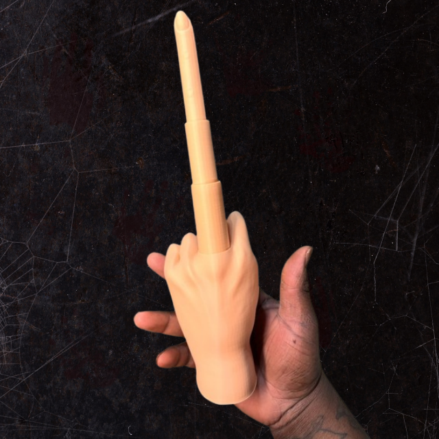 Collapsing Middle Finger Sculpture with Retractable Middle Finger