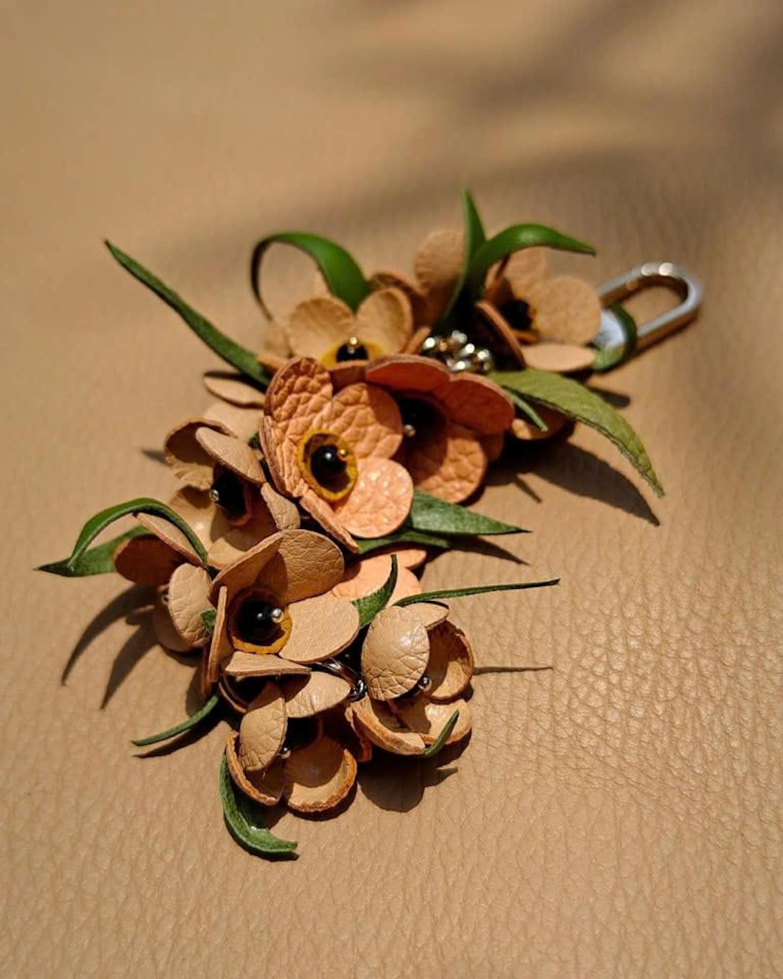 Handmade Leather Forget Me Not Keychain