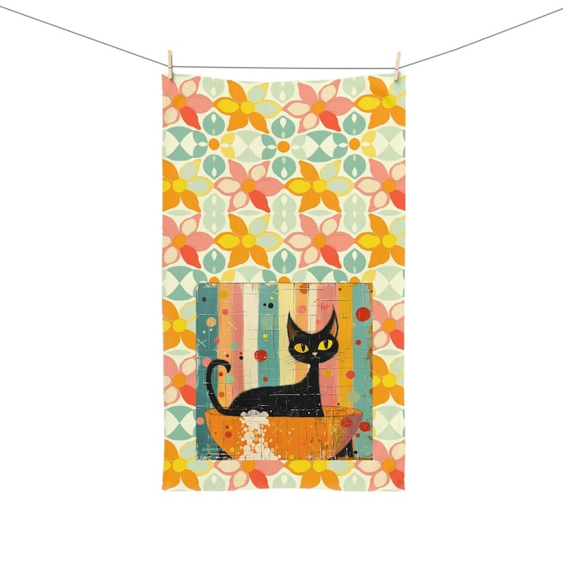 🤣Atomic Cat Mid Century Tea Towel