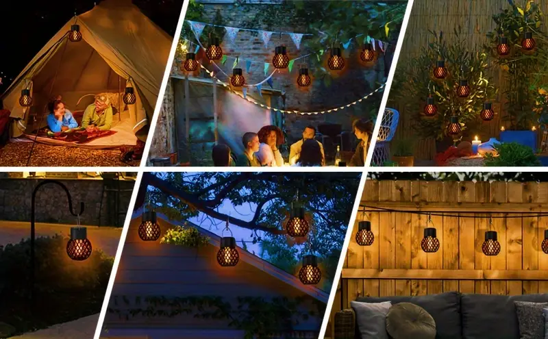 8 pack hanging solar lights outdoor waterproof mini solar lanterns outdoor hanging with flickering flame solar powered landscape garden lights for camping christmas decor patio garden walkway details 2