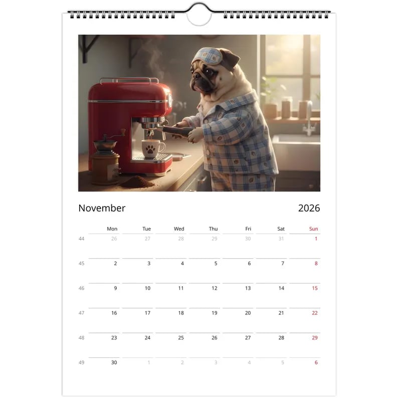 🐾📅Pug Calendar 2026 - Daily Activities