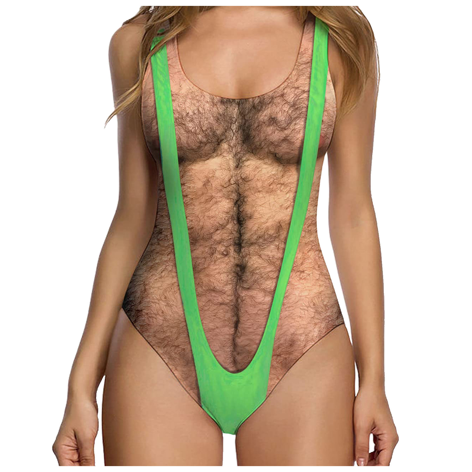 Women Funny Swimsuit Hairy Body Chest Printed Hippie Swimsuits