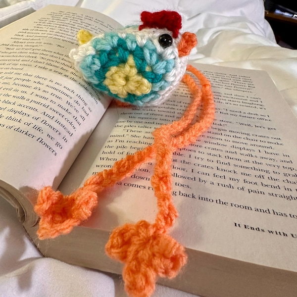 Crochet Colorful Chicken Bookmark