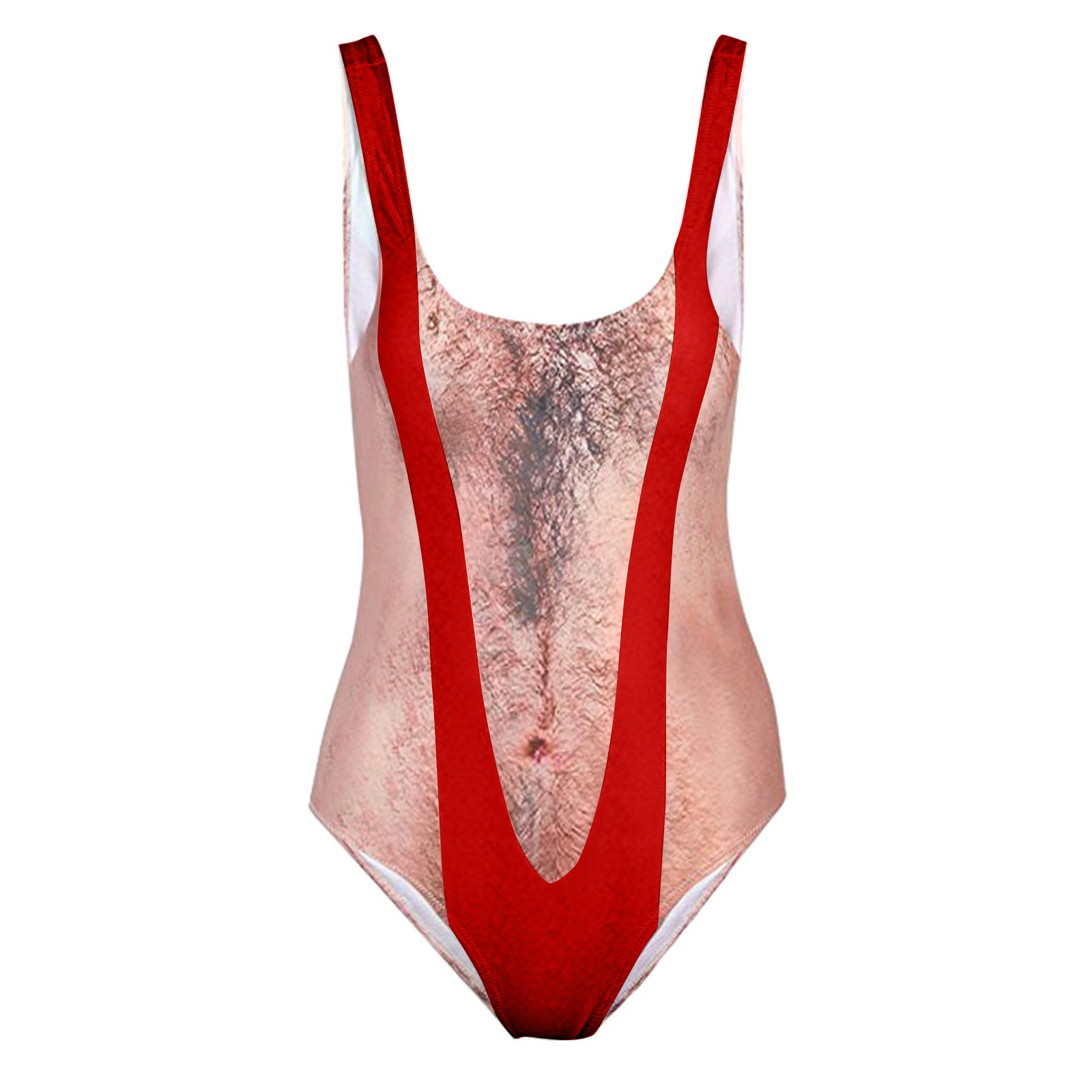 Women Funny Swimsuit Hairy Body Chest Printed Hippie Swimsuits