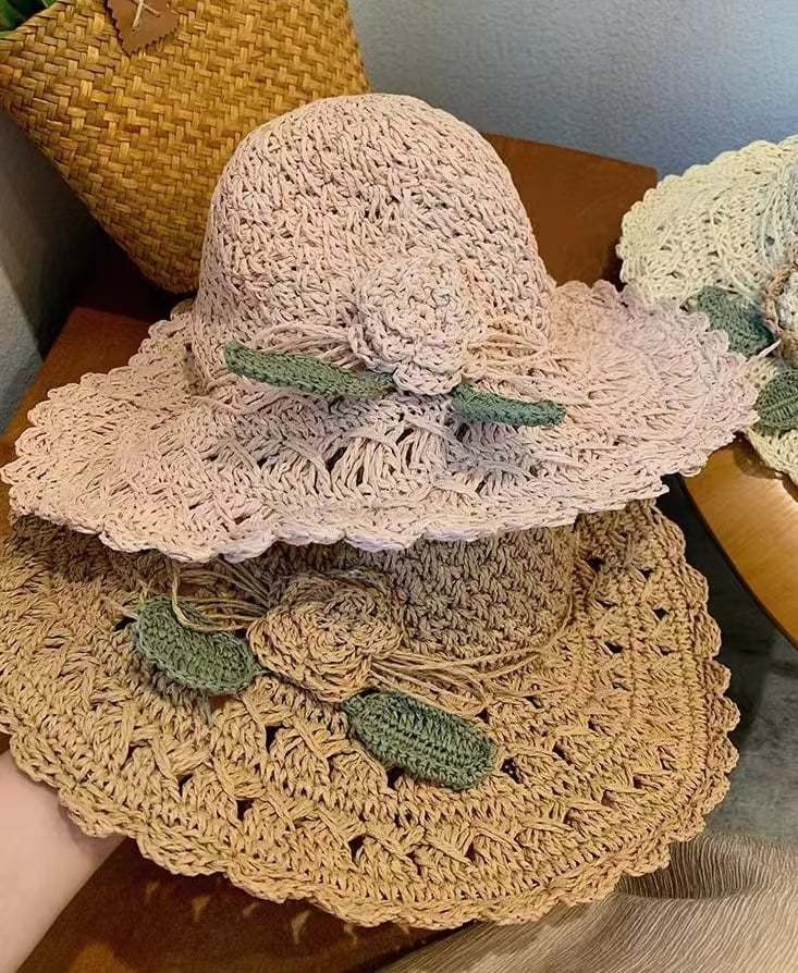 👒Elegant Crochet Straw Hat with Ruffle Detail
