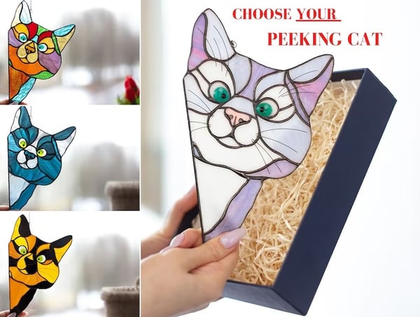 🔥Hot Sale😻Handmade Stain Cat Suncatcher For Window