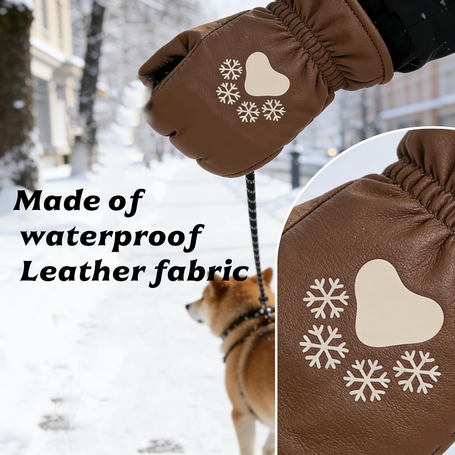 Dog Leash with Built-in Thermal Mitten