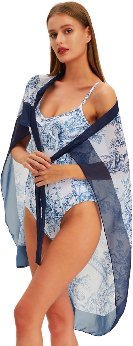 Women's Plants Print Contrast Mesh Swimsuit Set