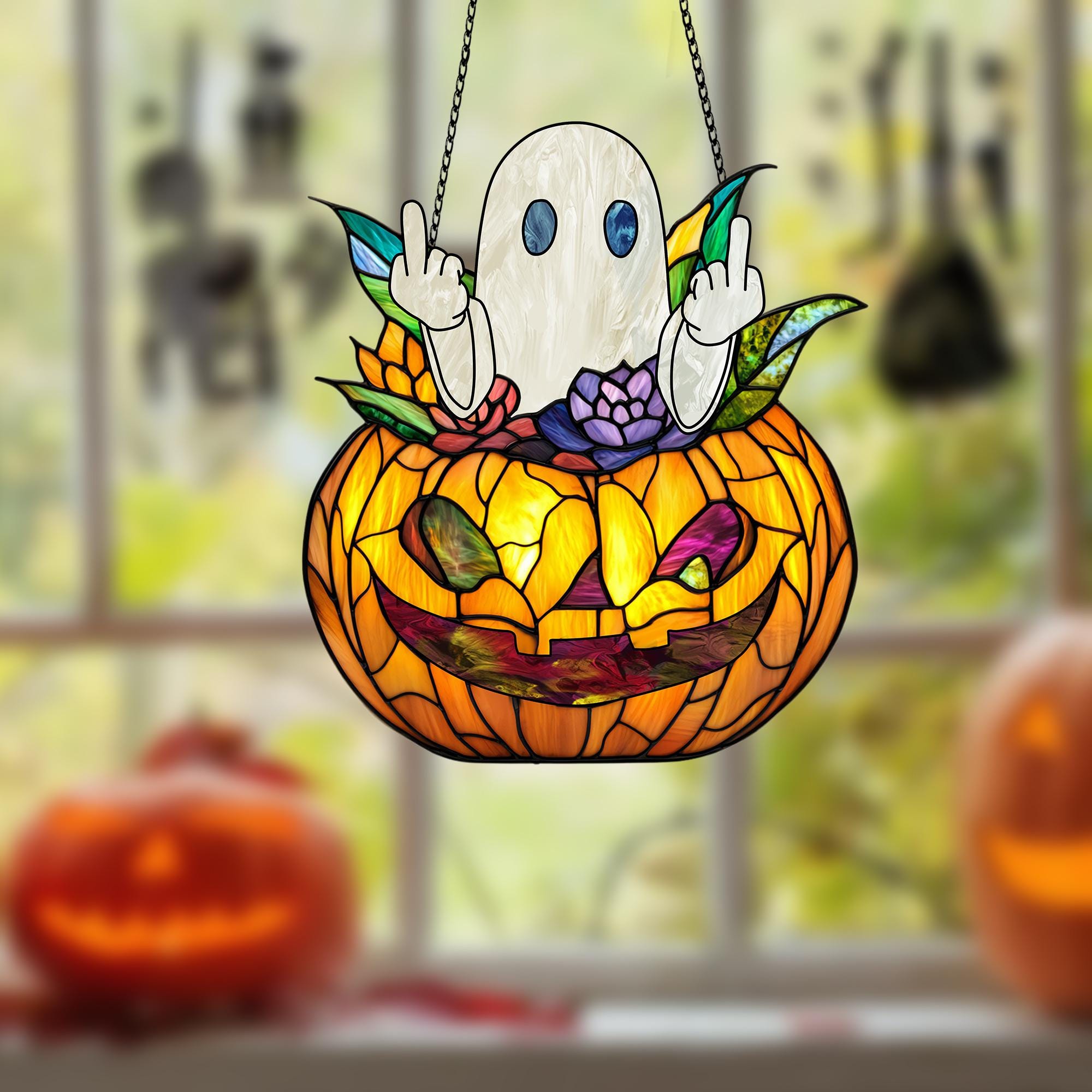 Funny Middle Finger Ghost Window Decor